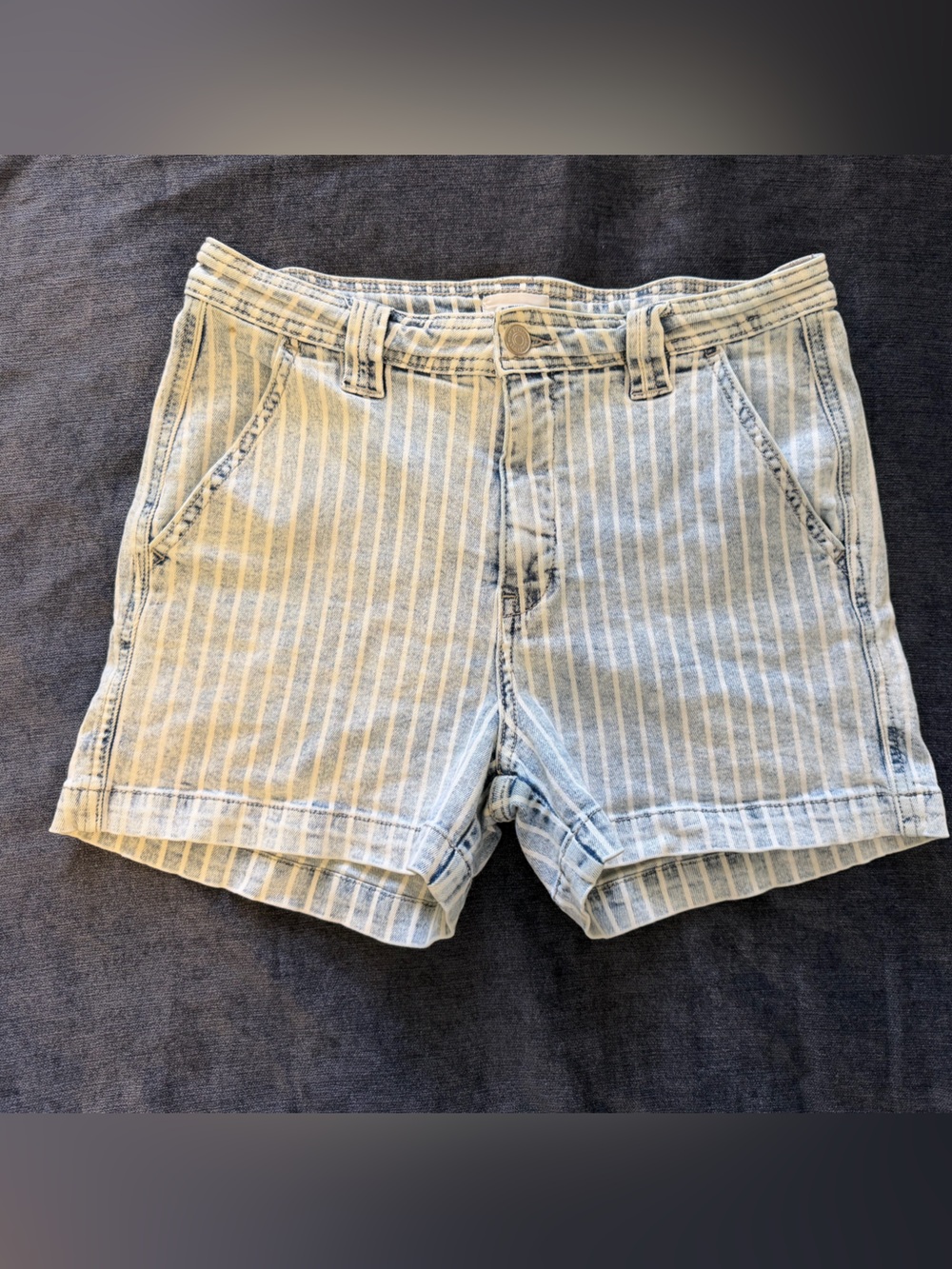KanCan Striped Light Blue and White Jean Shorts